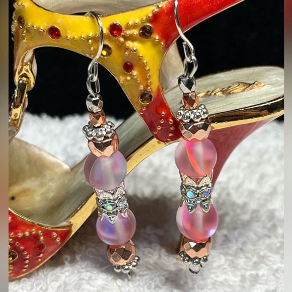 Cute mermaid glass earring in silver and rose gold - Picture 6 of 8
